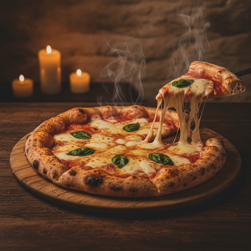 Freshly baked margherita pizza